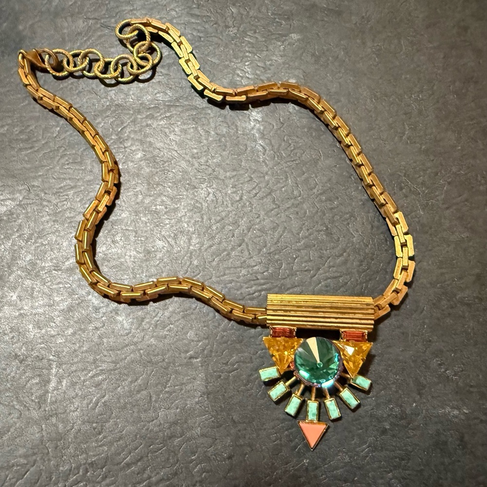 Elizabeth Cole Gold Turquoise Swavarski Crystal Necklace